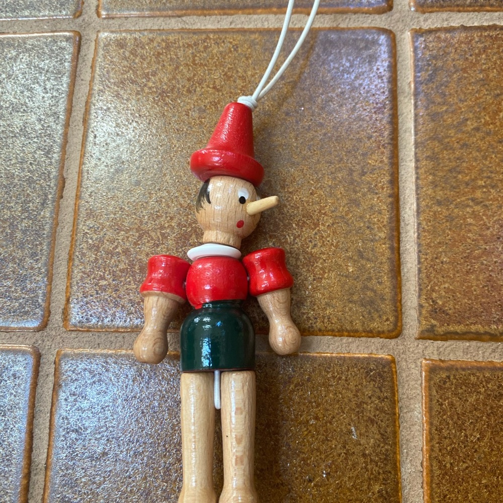 Wooden Pinocchio Ornament - Red Hat & Shirt, Green Shorts
